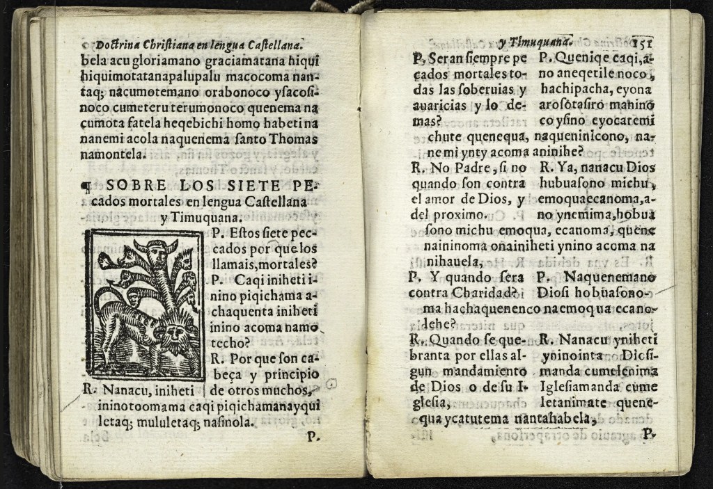 Cathecismo y breve exposicion de la doctrina Christiana: Muy util y necessaria, asi para los Españoles como para los Naturales, en lengua Castellana y Timuquana. Mexico City: Pedro Balli. for C. Adriano Cesar, 1612