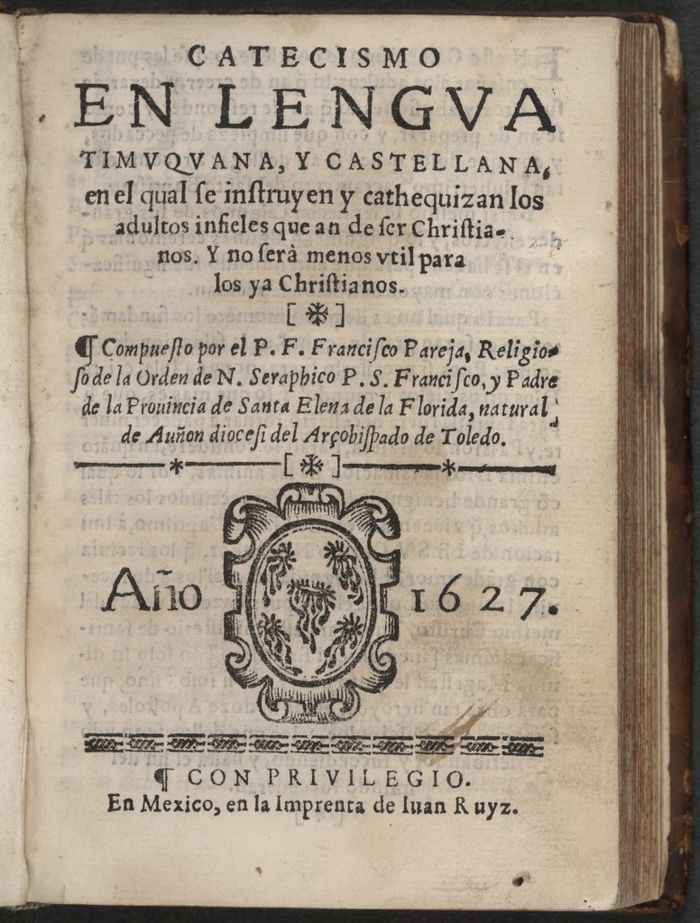 Title page of Cathecismo, en lengua Castellana, y Timuquana.